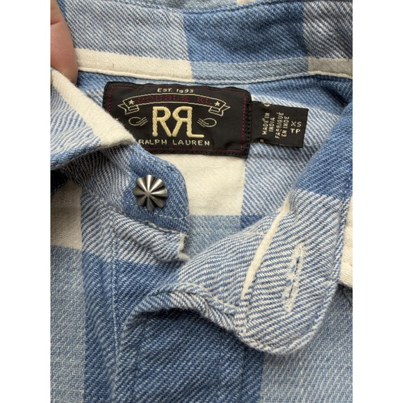 RRL‎ Ralph Lauren Shirt Womens XS Blue Buffalo Check Western Pearl Snap Plaid - Picture 15 of 16